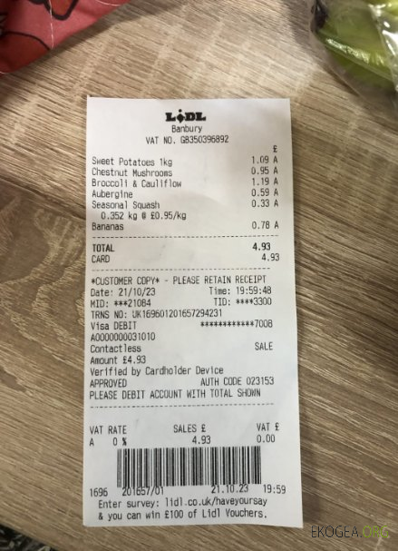 Chèque de paiement du supermarché Lidl
